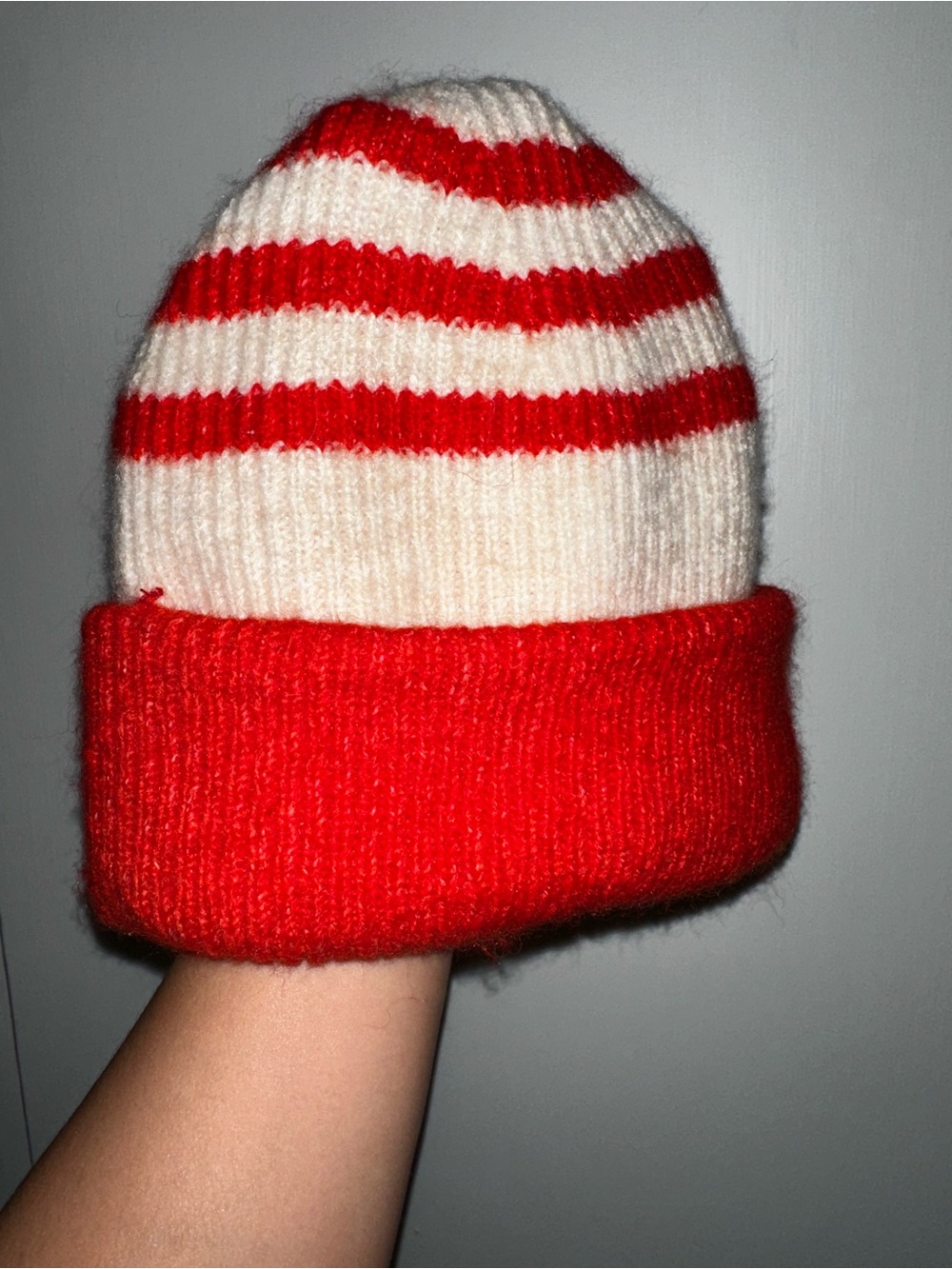 Zara Red and White Striped Womens Knit Beanie